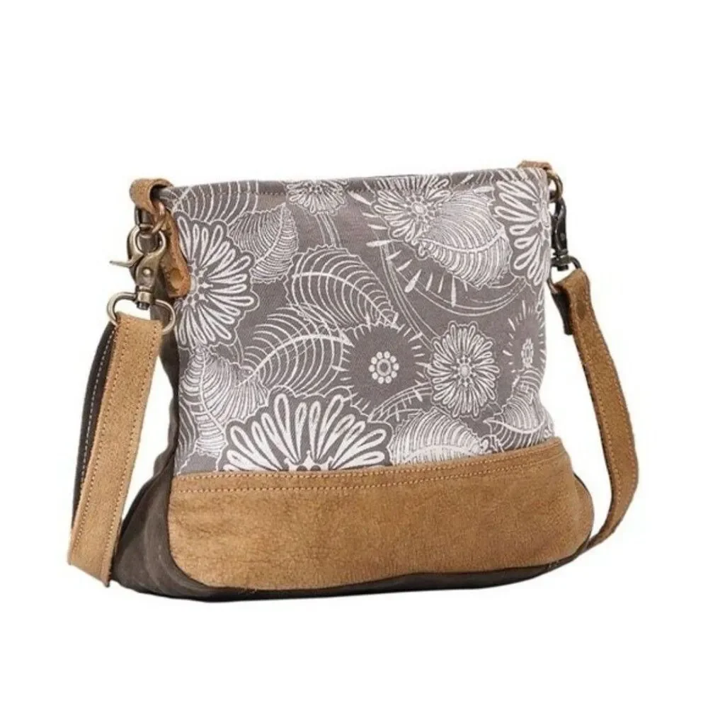 Myra Bag Handmade Saplings Shoulder Bag Upcycled Canvas & Cowhide Leather